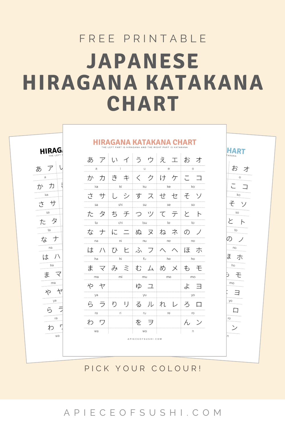 hiragana + katakana chart + free download + printable pdf with 3